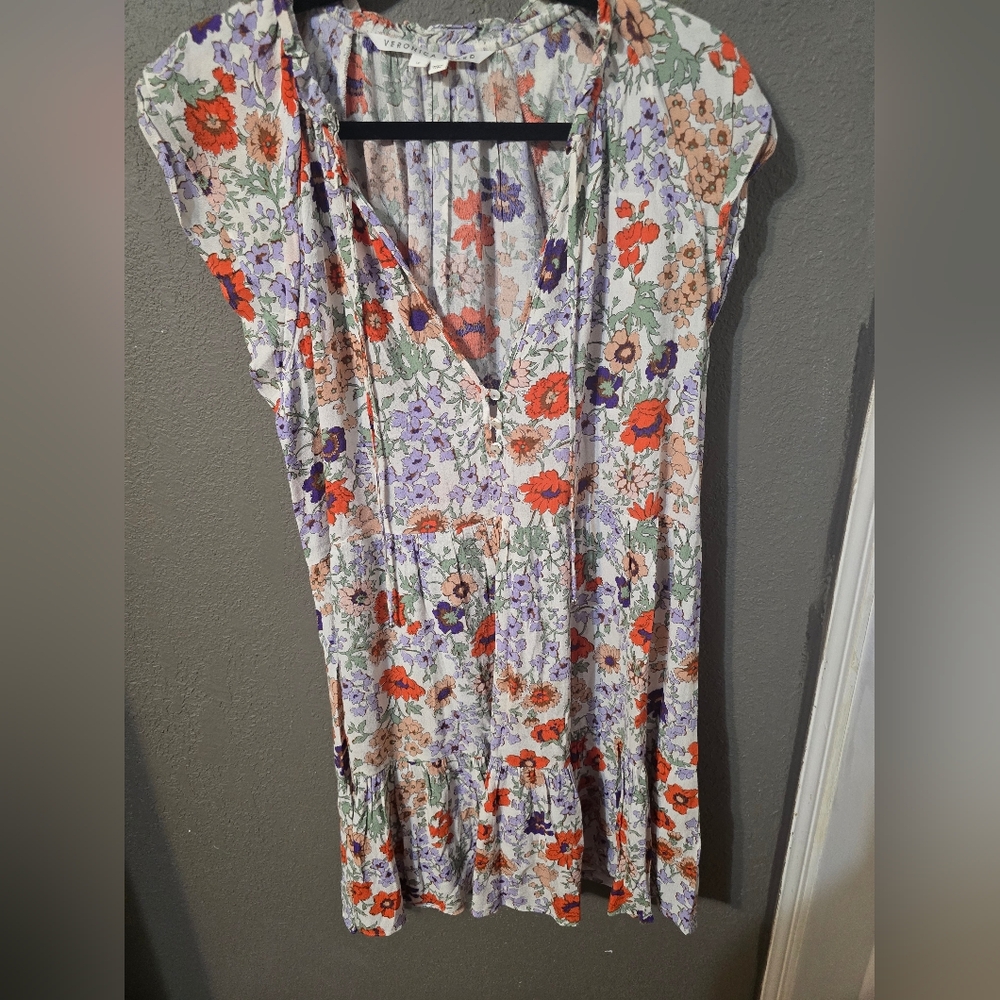 Floral V-Neck Maxi Dress in Cream with Orange & Purple Blooms
